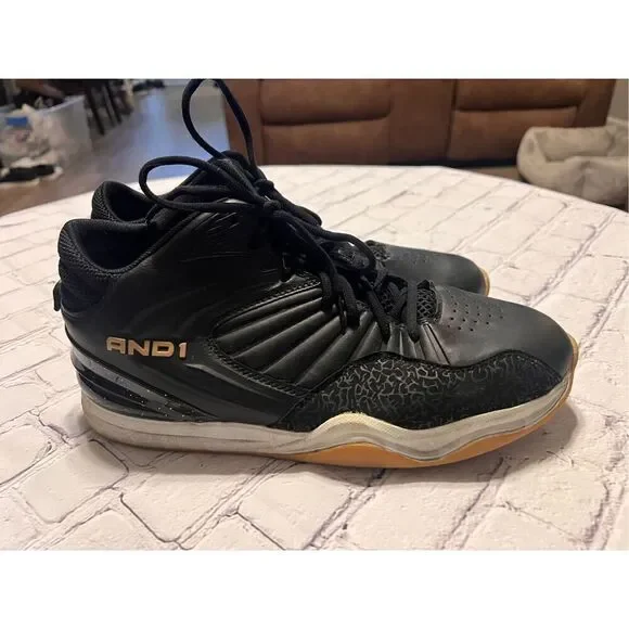 And1 Men's Size 10.5 Capital Basketball Shoe Black Faux Leather Athletic Sneaker